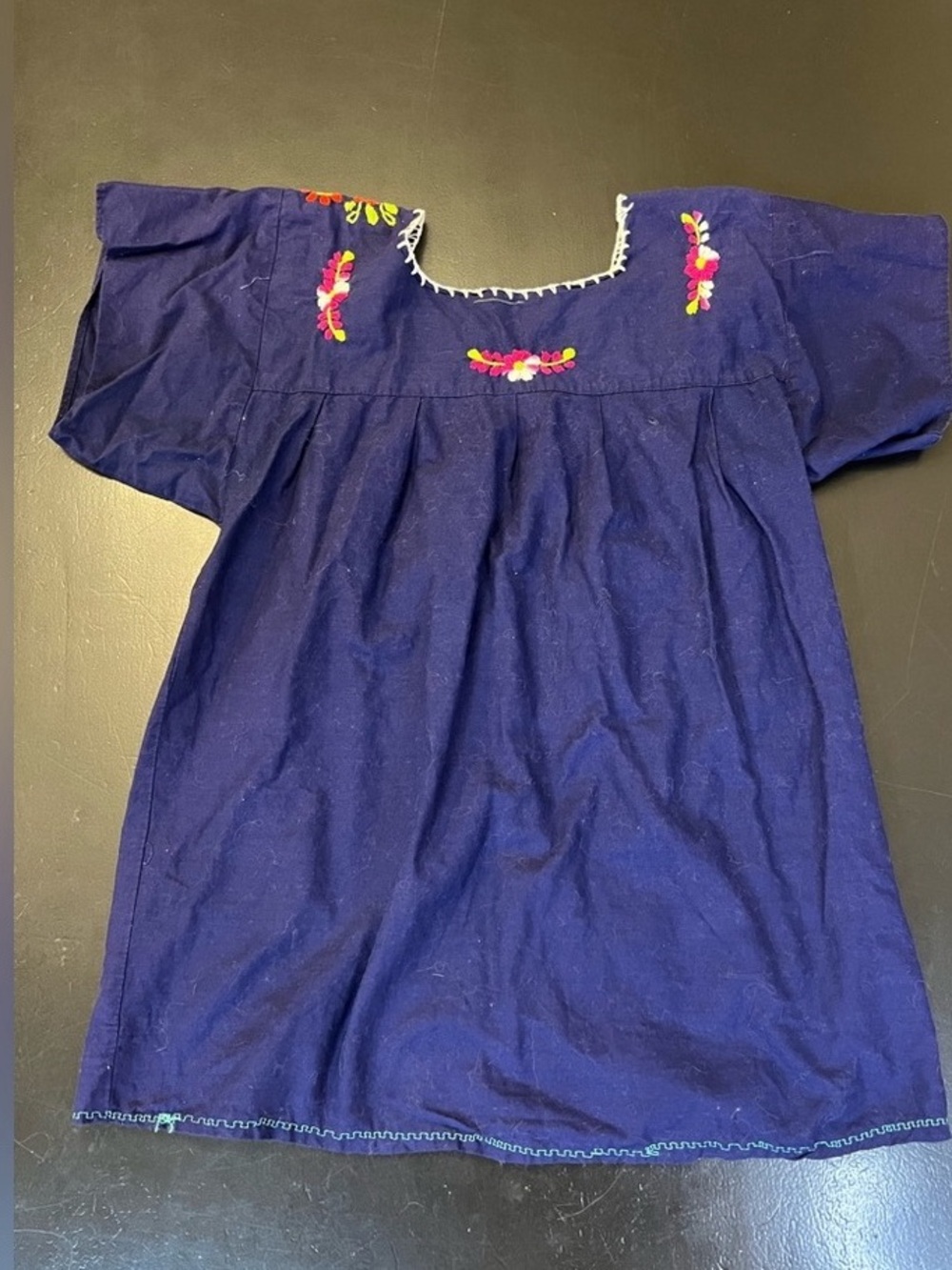 Embroidered Navy Blue Girls' Peasant Dress